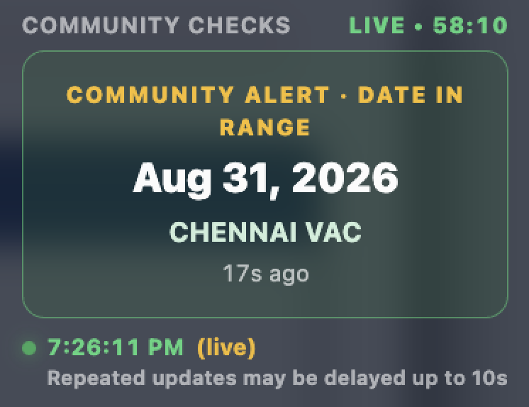 Community alert for an appointment date matching the user's preferences